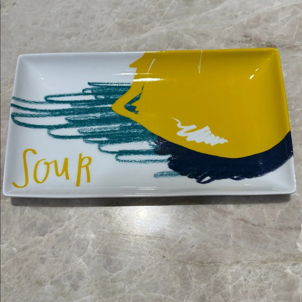 Crate&Barrel Set of 4 6”x10” appetizer plates : Sweet Salty Sour Spicy -EUC